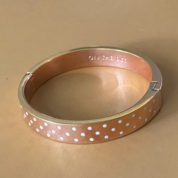 Kate Spade New York Authentic “On The Dot”White Polka Dots, Gold Brangle - Picture 11 of 12